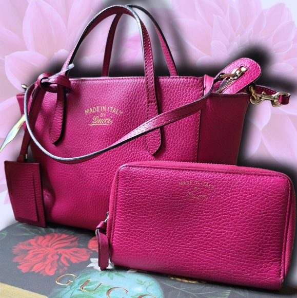 ⭐️Authentic COA Gucci Pink Pebbled Leather Swing Two-Way Shoulder / Hand Bag - Picture 1 of 16